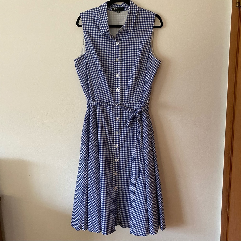 Be by Chetta B. Gingham Button Up Tie Waist A-Line Sleeveless Dress